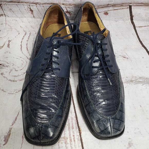 Stacy Adams Men's Blue Genuine Snake Square Toe Oxford Shoes Size 9.5M - Picture 3 of 12